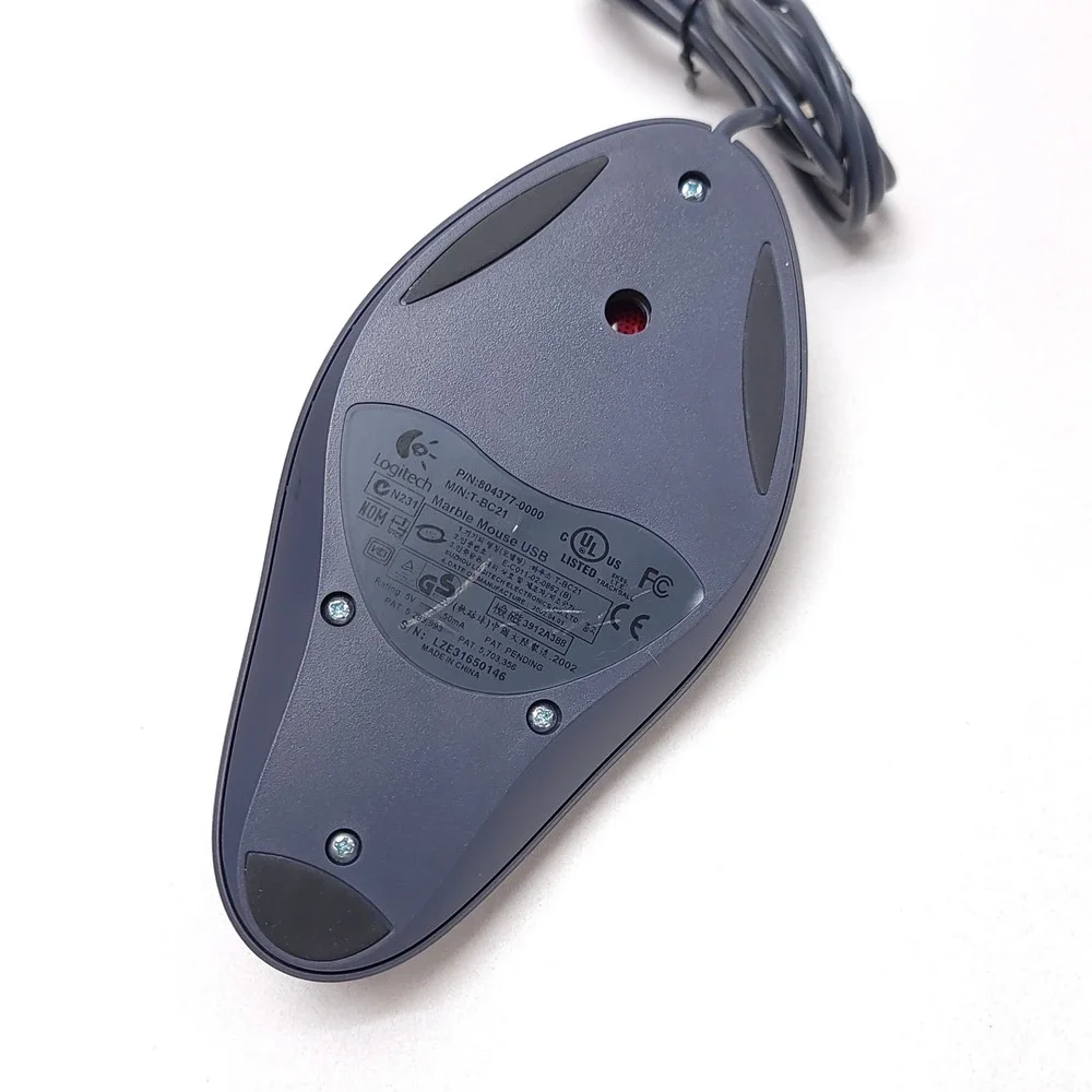 Logitech Marble Mouse USB Trackball Silver Red T-BC21 804377-0000 Ambidextrous